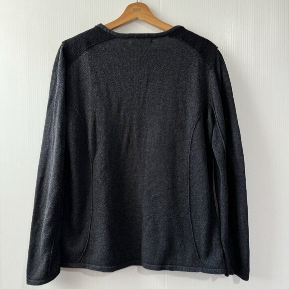 INDIGENOUS Black Long Sleeve 100% Organic Cotton Sweater Sz L Alpaca Wool Trim - Picture 2 of 16